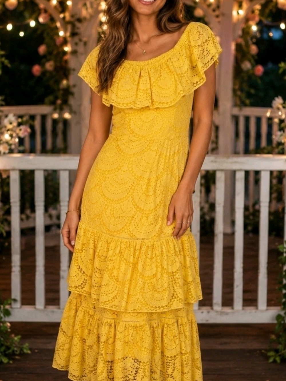 Gianni Bini Bright Yellow Eyelet Dress